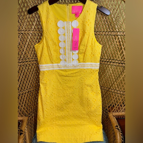 Lilly Pulitzer NWT Railee Eyelet Shift Dress St Tropez Yellow Size 4 - Picture 2 of 15